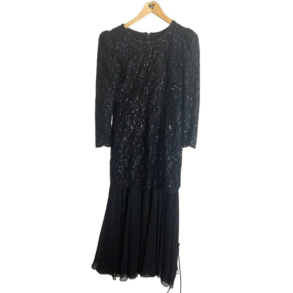 Vintage Jack Bryan Women's Black Sequin Drop Waist Cocktail Dress - 8